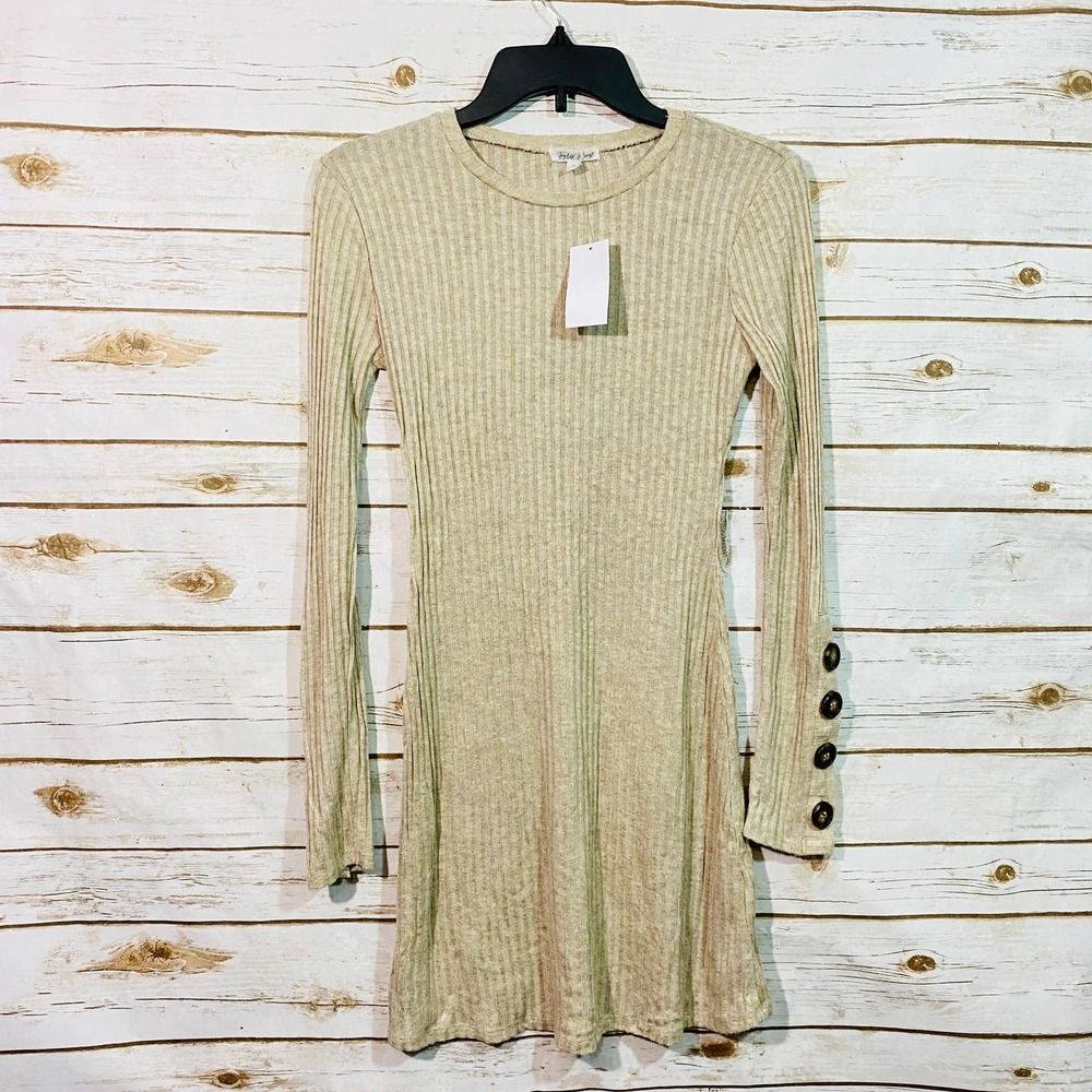 Taylor & Sage Women's Sweater Dress Midi Size S Cream Long Sleeve with Button